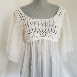 Dressbarn WHITE CROCHET BLOUSE Top 18/20 1X 2X
